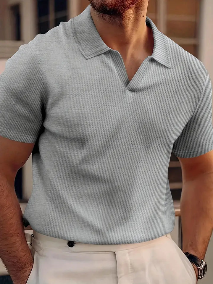 Men’s Polo Shirt - Slim Fit - Soft Knit Ribbed Texture - Short Sleeve Casual Wear