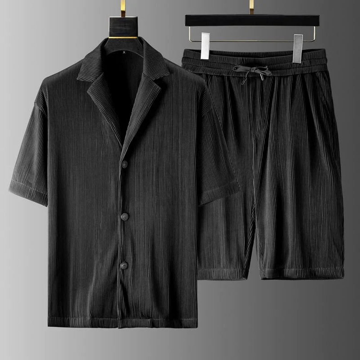 Men’s Polo Shirt and Shorts Set – Relaxed Fit – Ribbed Texture – Soft Knit Casual Wear