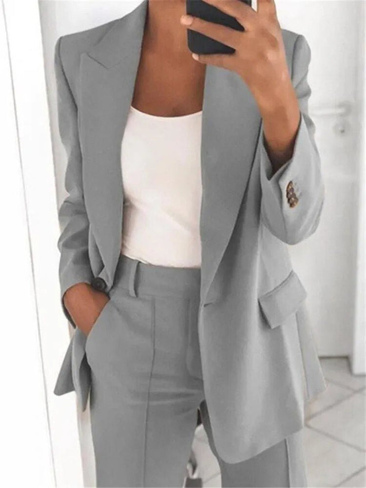 Women’s Pantsuit Set – Tailored Blazer – Relaxed Fit – Straight-Leg High-Waist Trousers