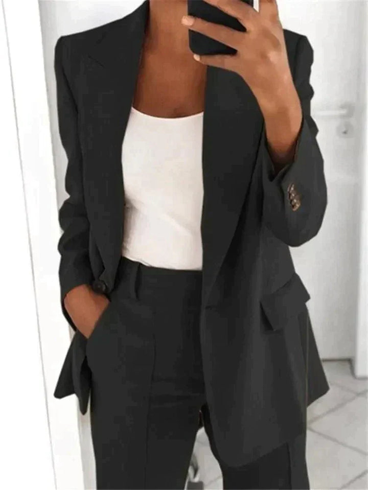 Women’s Pantsuit Set – Tailored Blazer – Relaxed Fit – Straight-Leg High-Waist Trousers