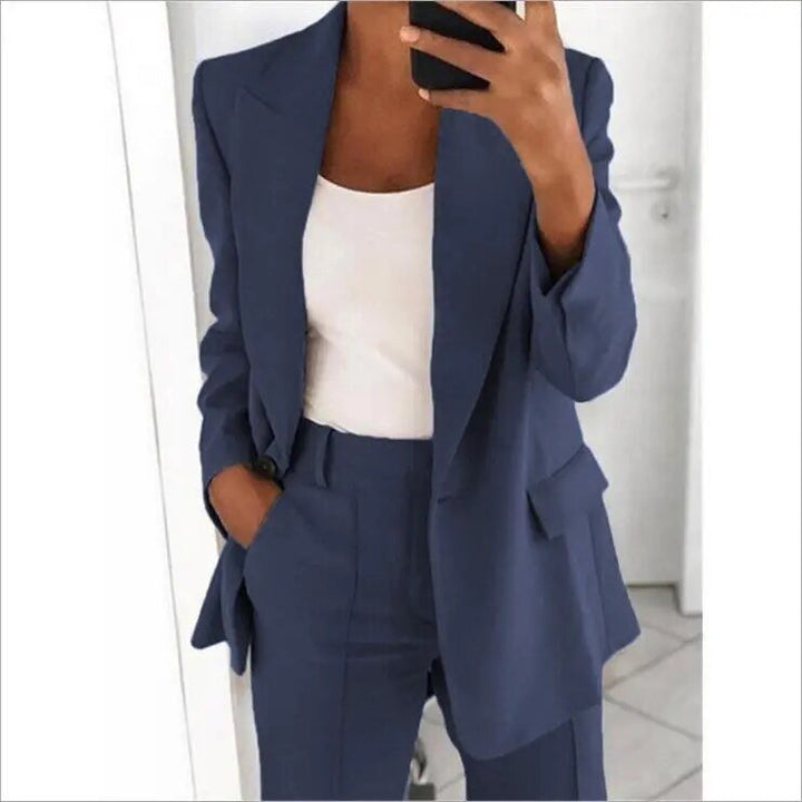 Women’s Pantsuit Set – Tailored Blazer – Relaxed Fit – Straight-Leg High-Waist Trousers