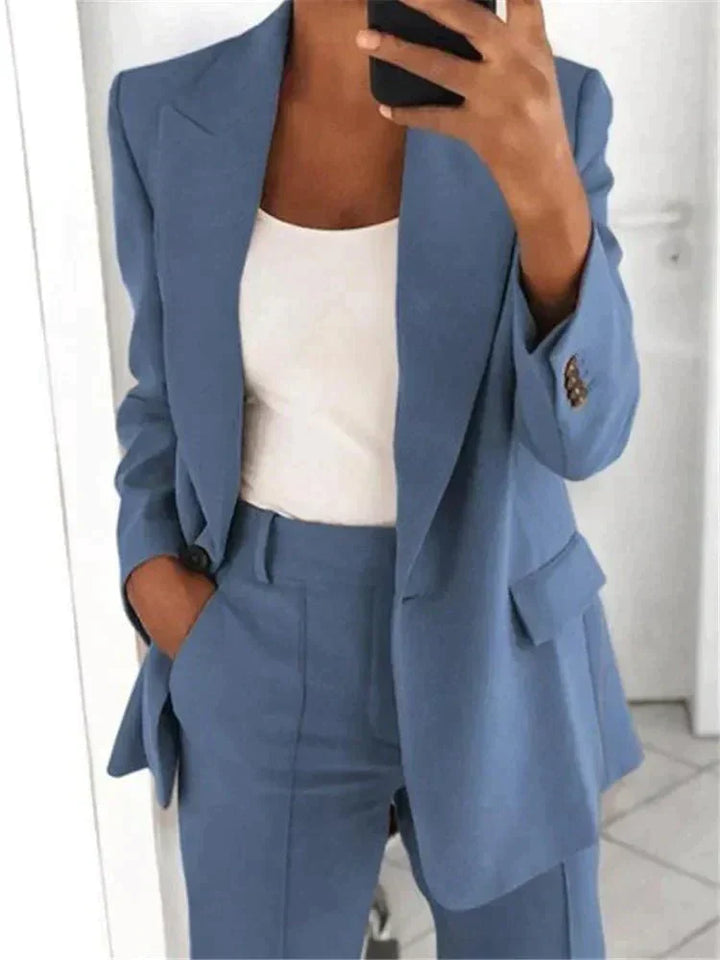 Women’s Pantsuit Set – Tailored Blazer – Relaxed Fit – Straight-Leg High-Waist Trousers