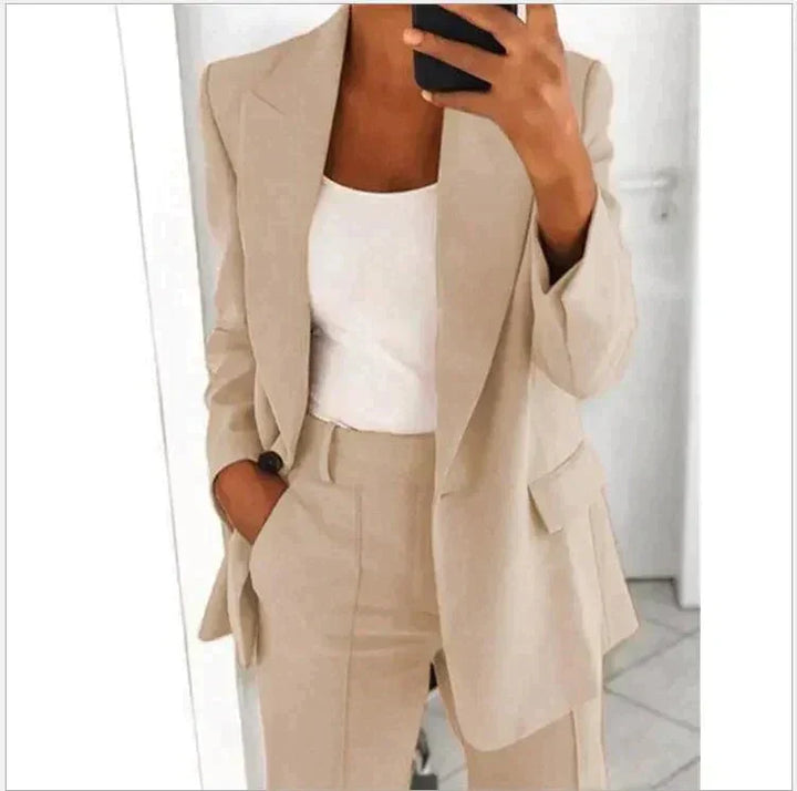 Women’s Pantsuit Set – Tailored Blazer – Relaxed Fit – Straight-Leg High-Waist Trousers
