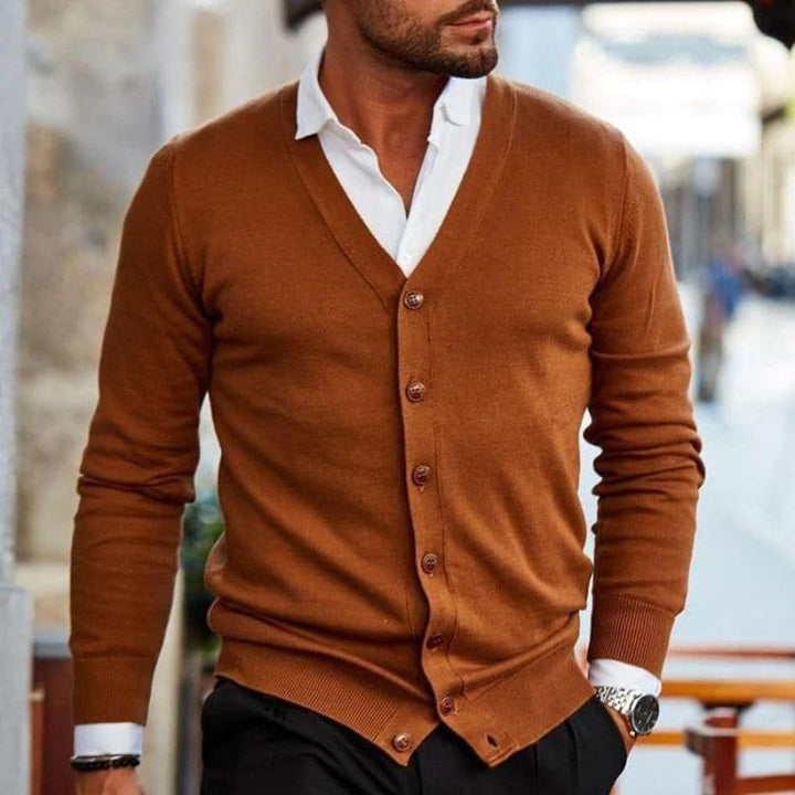 Men's Cardigan - Soft Knit - V-Neck - Button Front - Regular Fit - Ribbed Hem & Cuffs