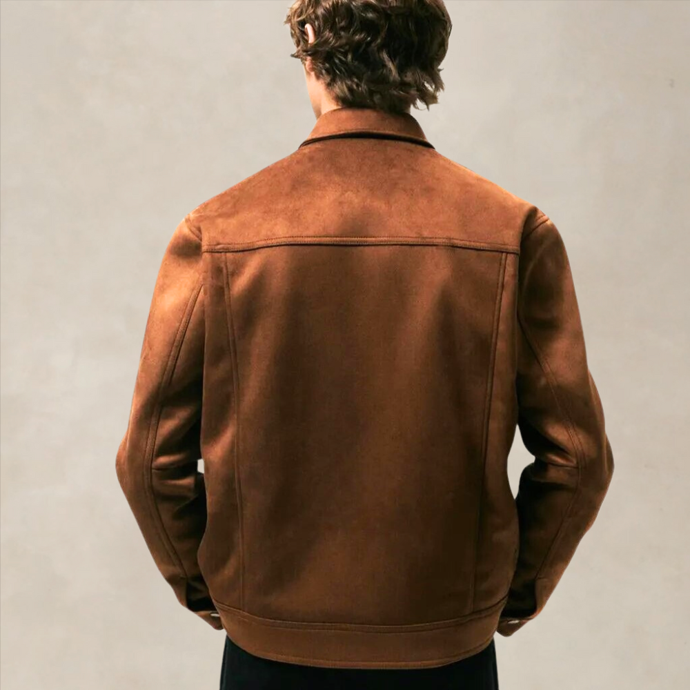 Men’s Suede Jacket - Regular Fit - Tailored Silhouette - Button-Up Classic Style
