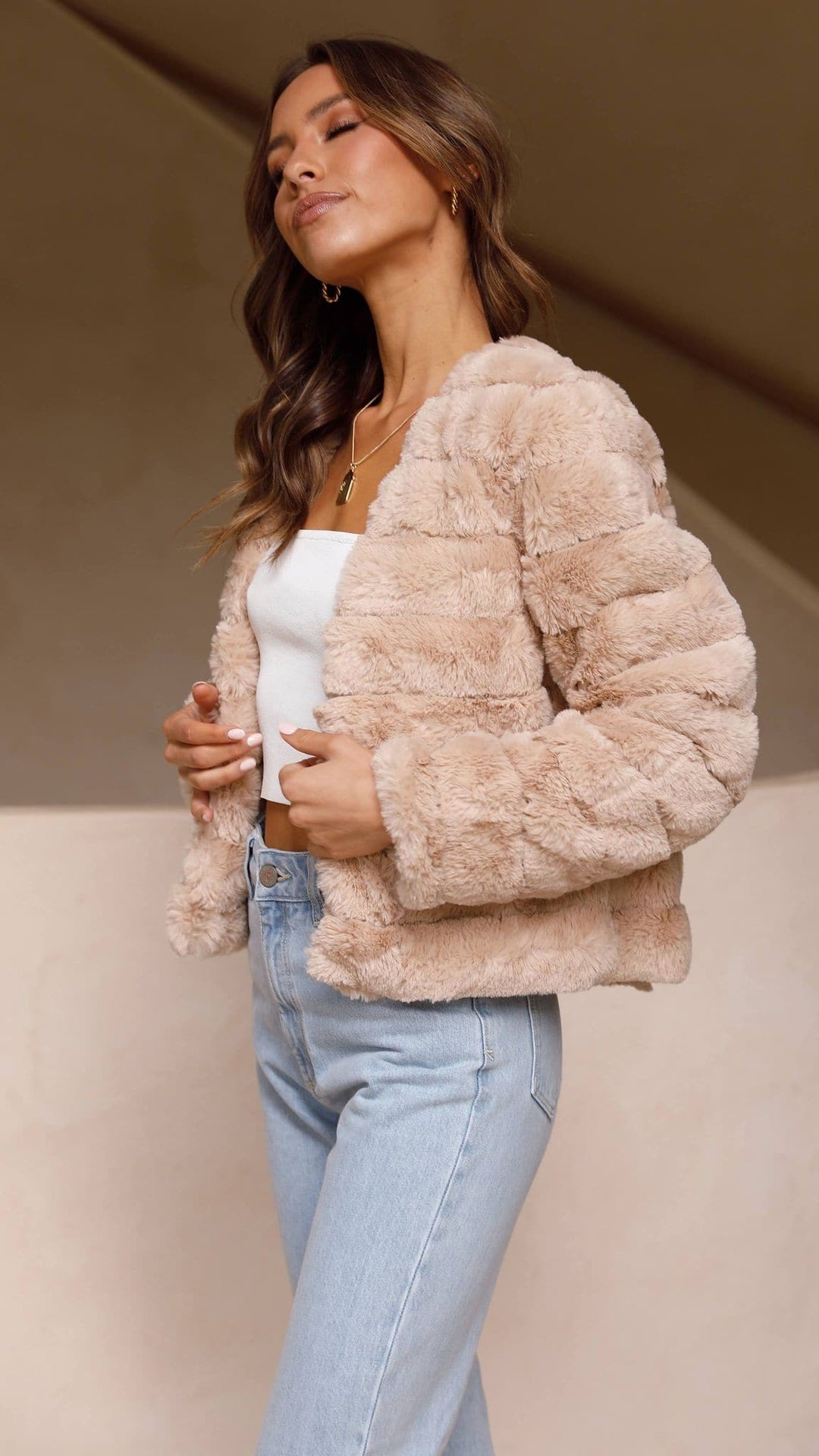 Women’s Crop Jacket - Faux Fur - Quilted Open Front - Structured Fit Cozy Layer