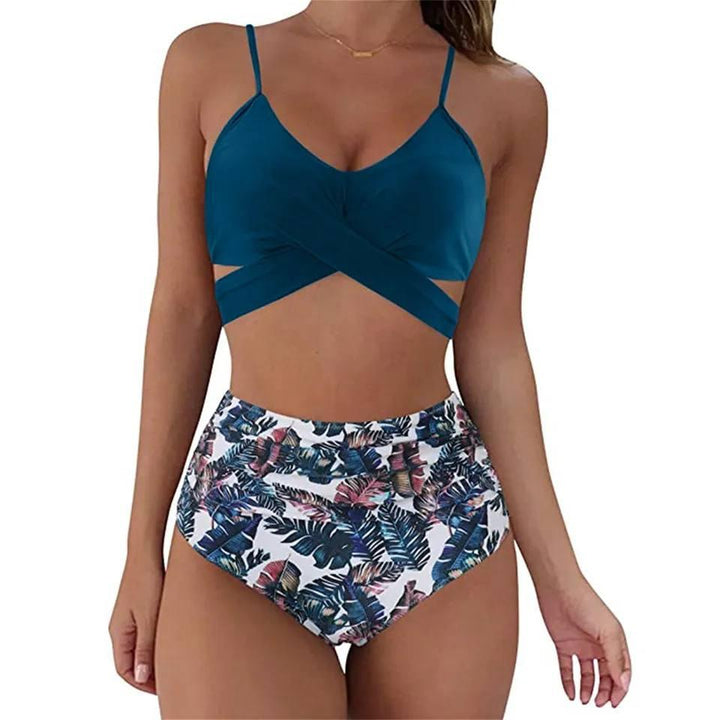 Women’s Bikini Set – High-Waisted Bottom – Criss-Cross Top – Adjustable Straps