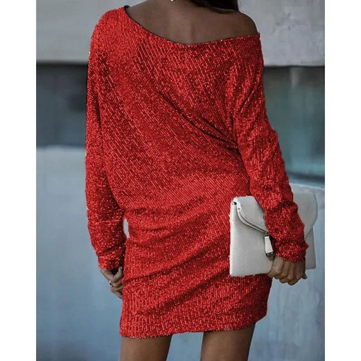 Women’s Mini Dress - Sequin Embellished - Loose Fit - Long Sleeve Elegant Party Wear