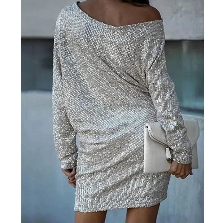 Women’s Mini Dress - Sequin Embellished - Loose Fit - Long Sleeve Elegant Party Wear