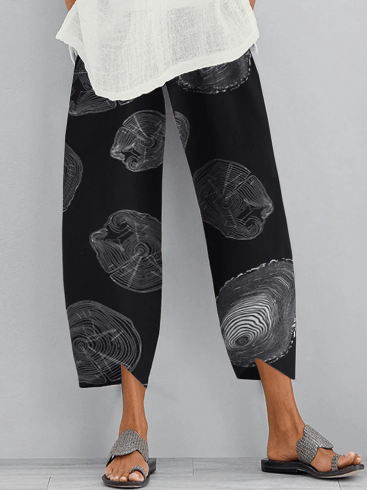 Women’s Wide-Leg Pants – Relaxed Fit – Breathable Blend – Abstract Print – Full Length