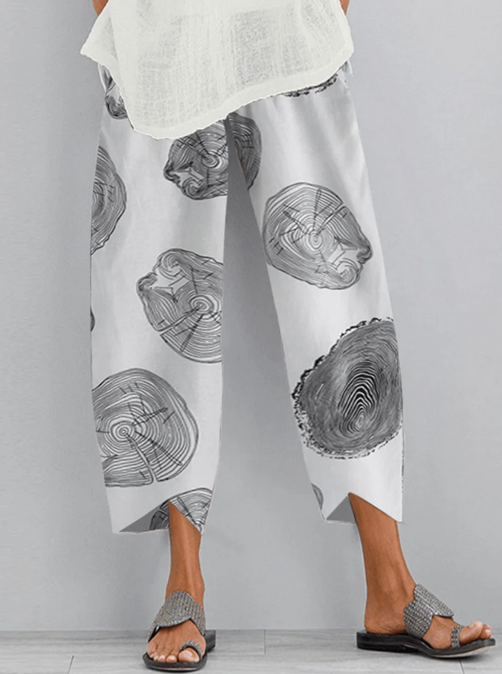 Women’s Wide-Leg Pants – Relaxed Fit – Breathable Blend – Abstract Print – Full Length