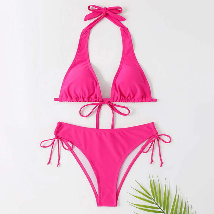 Women’s Bikini Set – Triangle Halter Top – Adjustable Tie Sides – Breathable Stretch Fabric