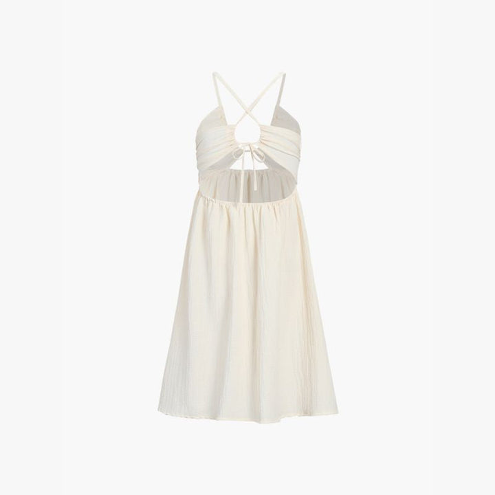 Women's Halter Maxi Dress - Cutout Waist - Ruched Bodice - Flowy Skirt with Slit