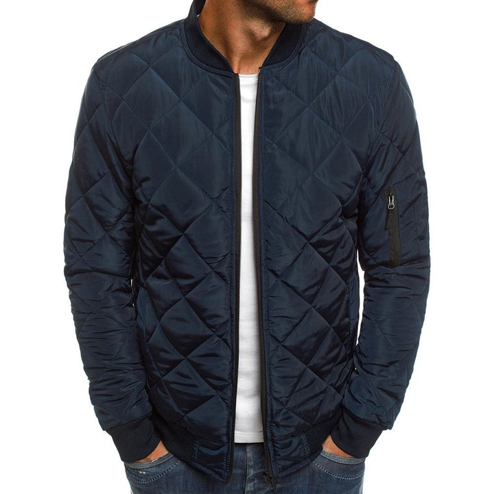 Men’s Quilted Jacket - Regular Fit - Diamond Stitch - Ribbed Trim - Zip Pocket