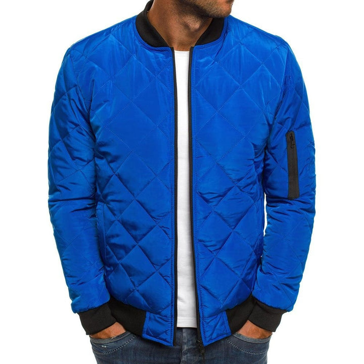 Men’s Quilted Jacket - Regular Fit - Diamond Stitch - Ribbed Trim - Zip Pocket