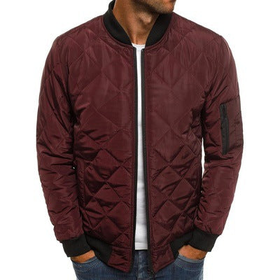 Men’s Quilted Jacket - Regular Fit - Diamond Stitch - Ribbed Trim - Zip Pocket