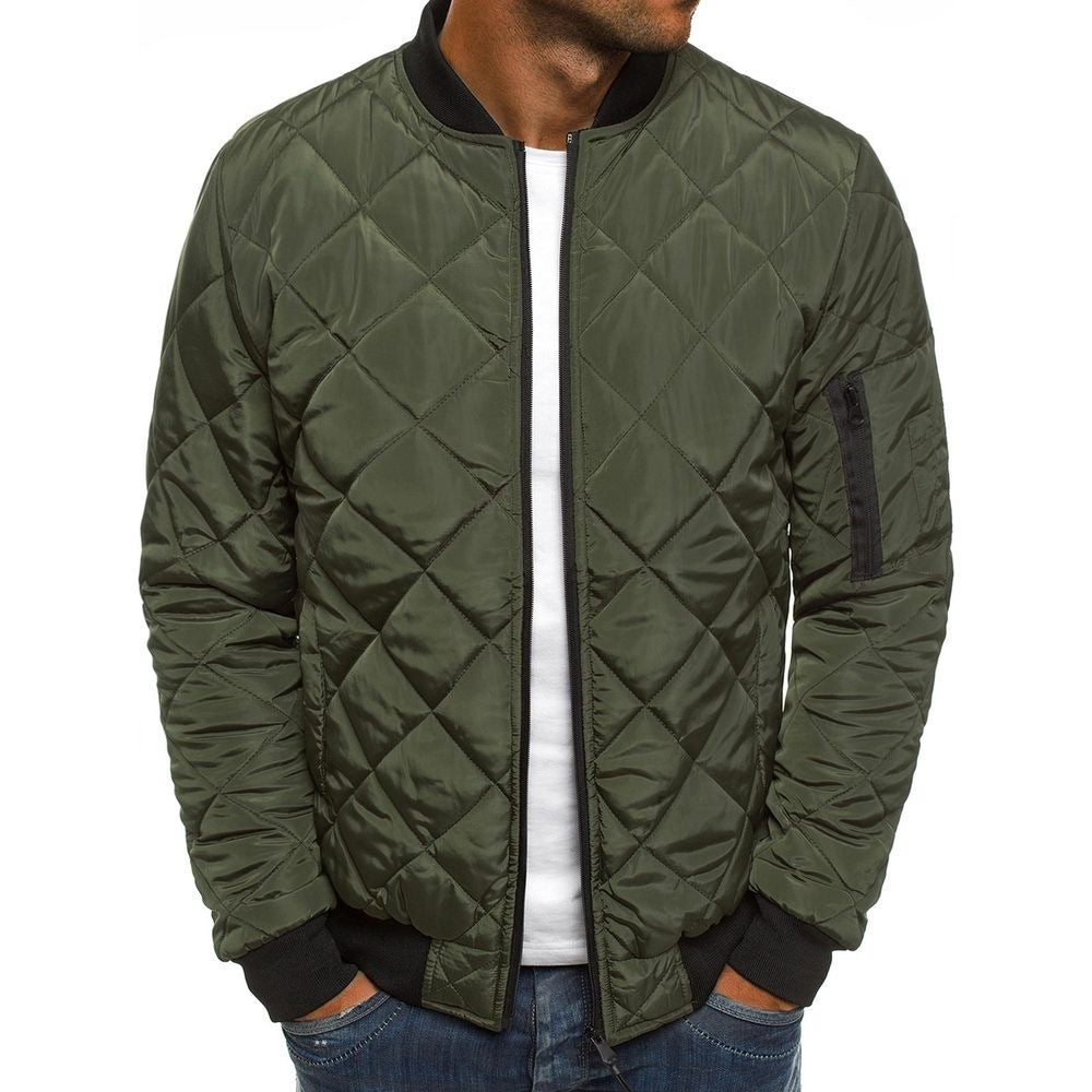 Men’s Quilted Jacket - Regular Fit - Diamond Stitch - Ribbed Trim - Zip Pocket