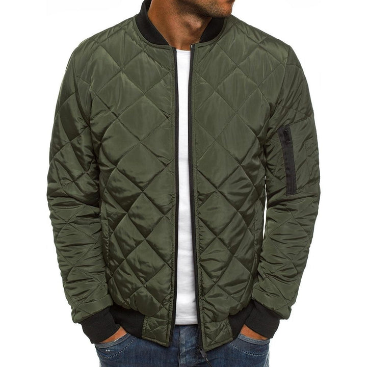 Men’s Quilted Jacket - Regular Fit - Diamond Stitch - Ribbed Trim - Zip Pocket