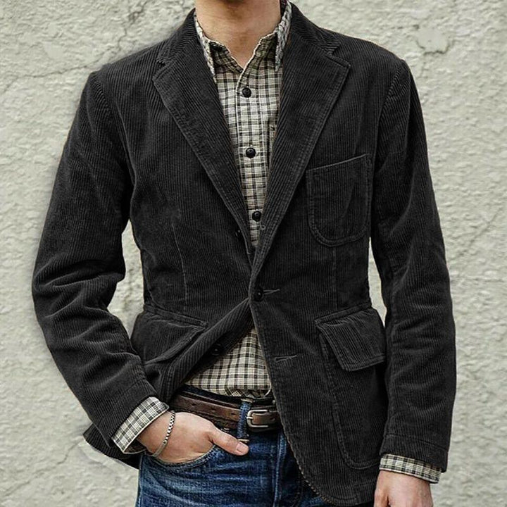 Men’s Blazer – Corduroy Fabric – Tailored Fit – Notched Lapel – 2-Button Closure