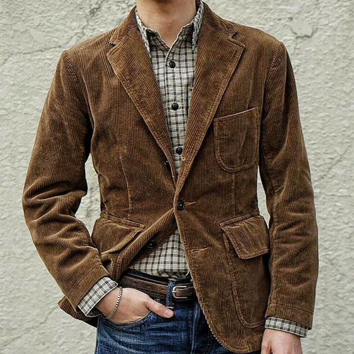 Men’s Blazer – Corduroy Fabric – Tailored Fit – Notched Lapel – 2-Button Closure