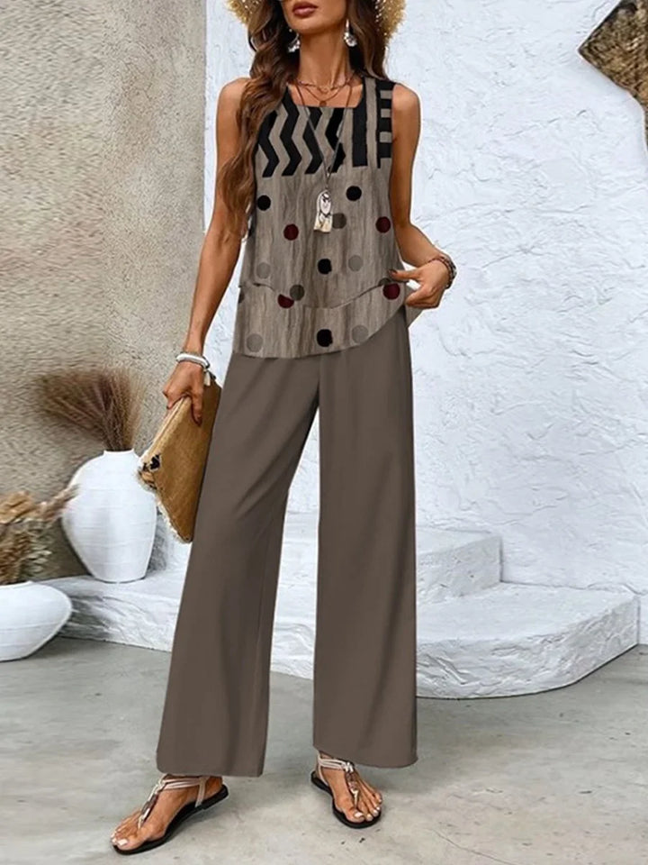Women’s Two-Piece Set – Sleeveless Top – Wide-Leg Pants – Breathable Blend – Relaxed Fit