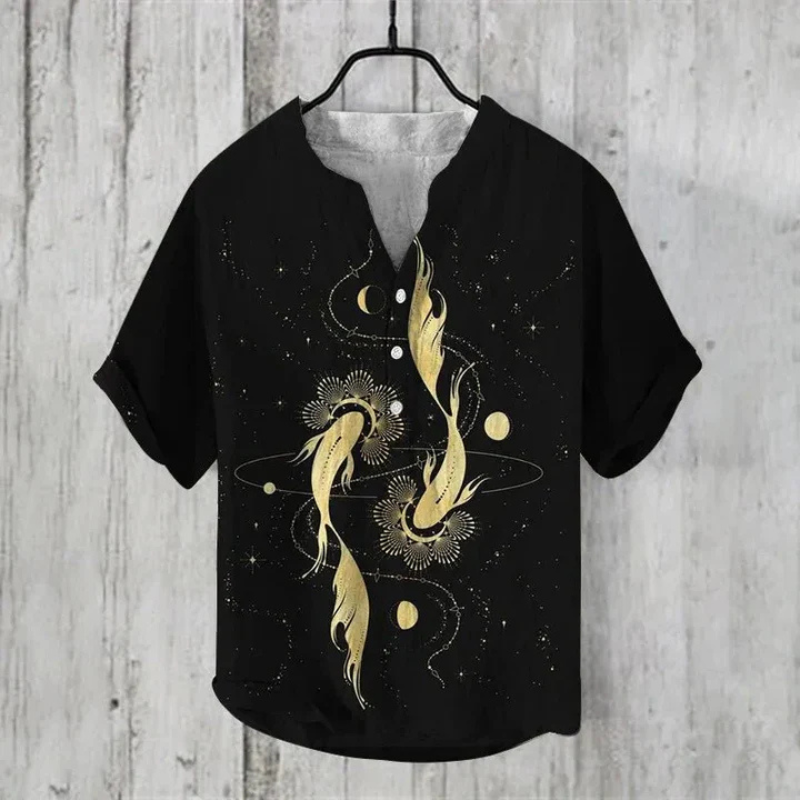 Men’s Casual Shirt – Relaxed Fit – Short Sleeve – Breathable Blend – Artistic Graphic