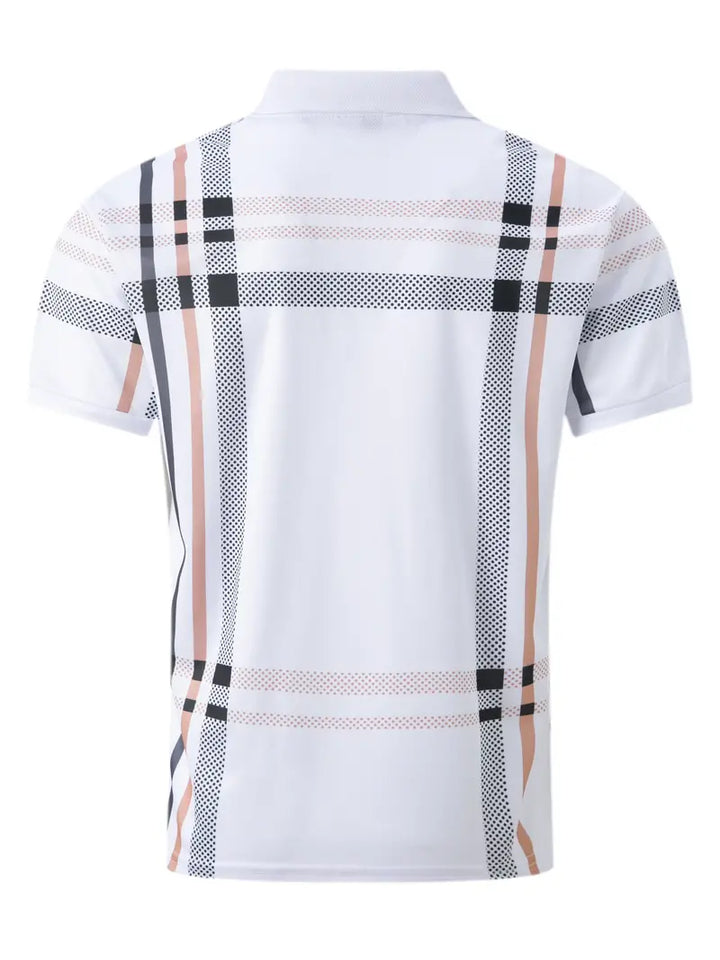 Men's Polo Shirt - Plaid Pattern - Slim Fit - Short Sleeve Button-Down Collar