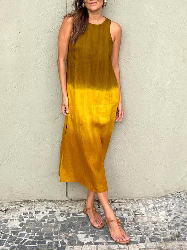 Women's Maxi Dress - Sleeveless Relaxed Fit - Gradient Design - Round Neck