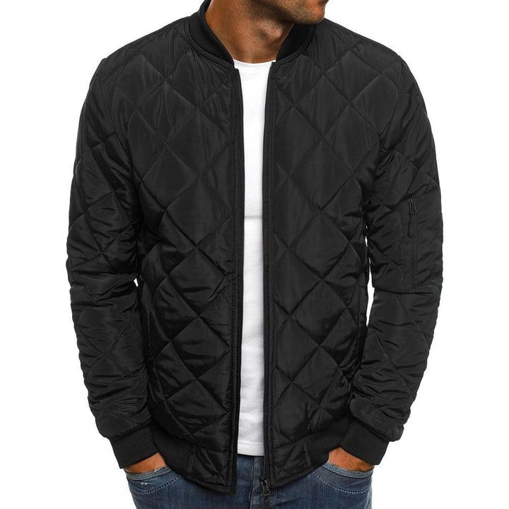 Men’s Quilted Jacket - Regular Fit - Diamond Stitch - Ribbed Trim - Zip Pocket