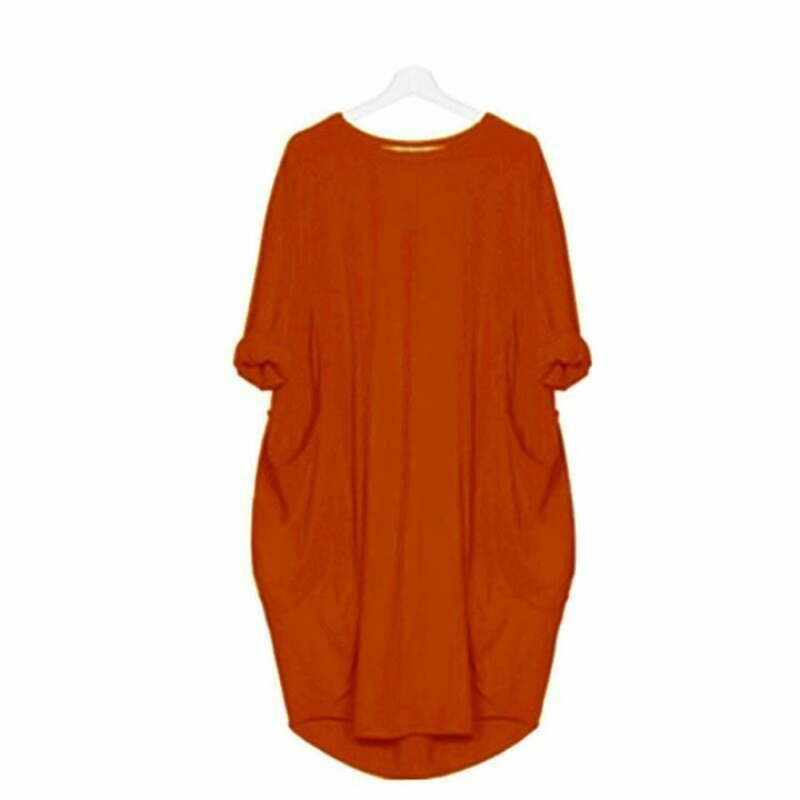 Women’s Midi Dress – Relaxed Fit – Round Neck – Breathable Blend – Side Pockets