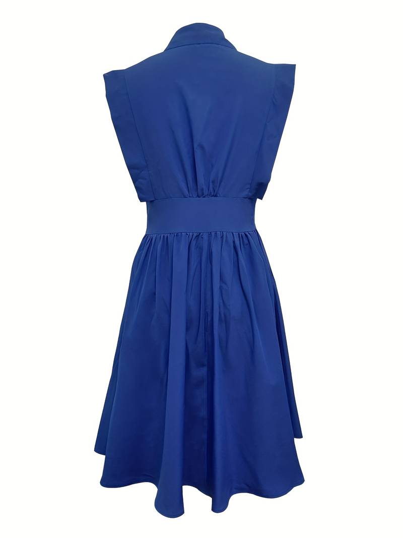 Women's Sleeveless Dress - Structured A-Line Fit - Pleated Skirt & Shirt Collar