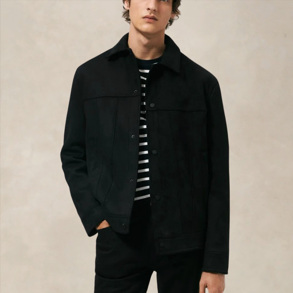 Men’s Suede Jacket - Regular Fit - Tailored Silhouette - Button-Up Classic Style