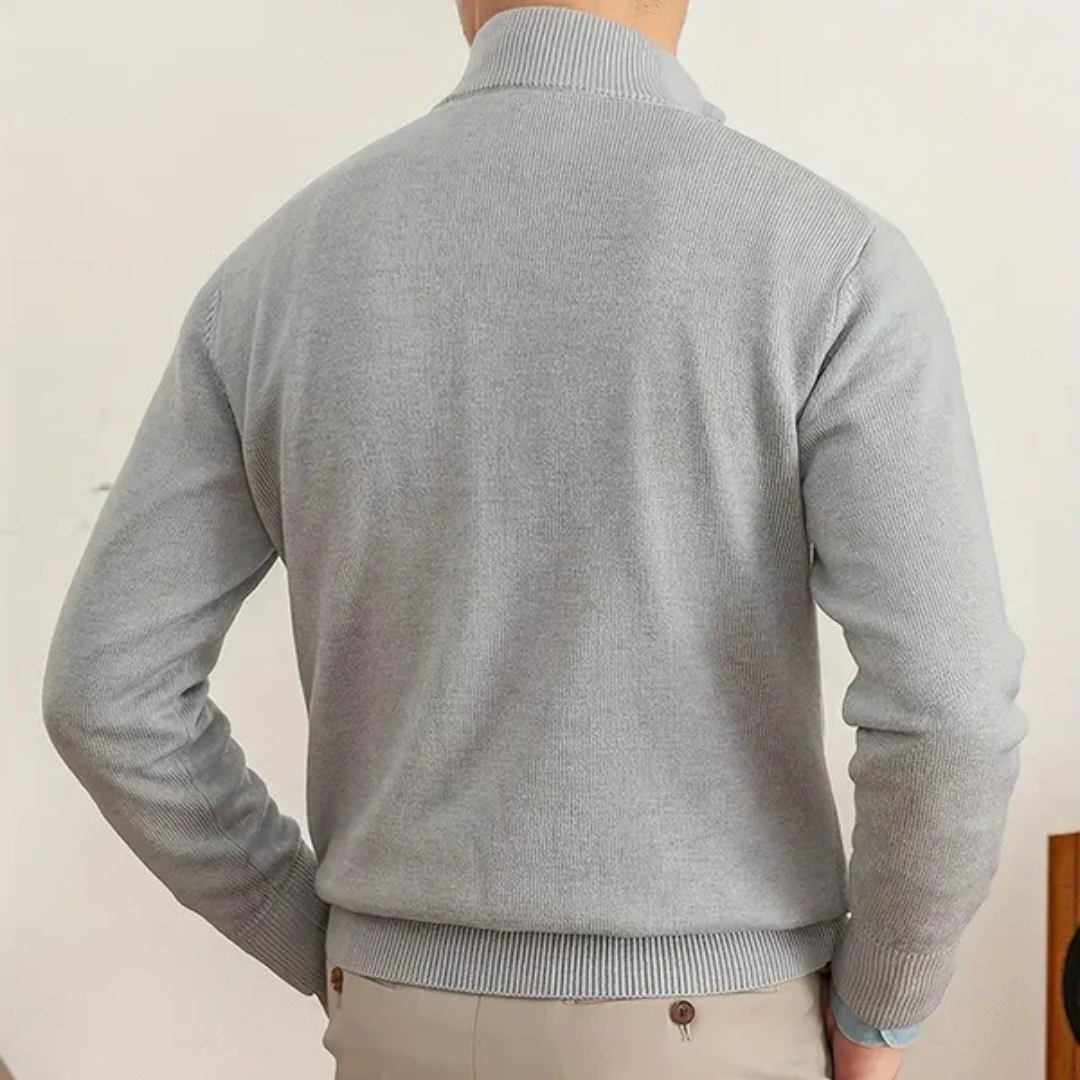 Men’s Half-Zip Sweater – 100% Cotton – Regular Fit – Ribbed Trim – Smart Casual Layer