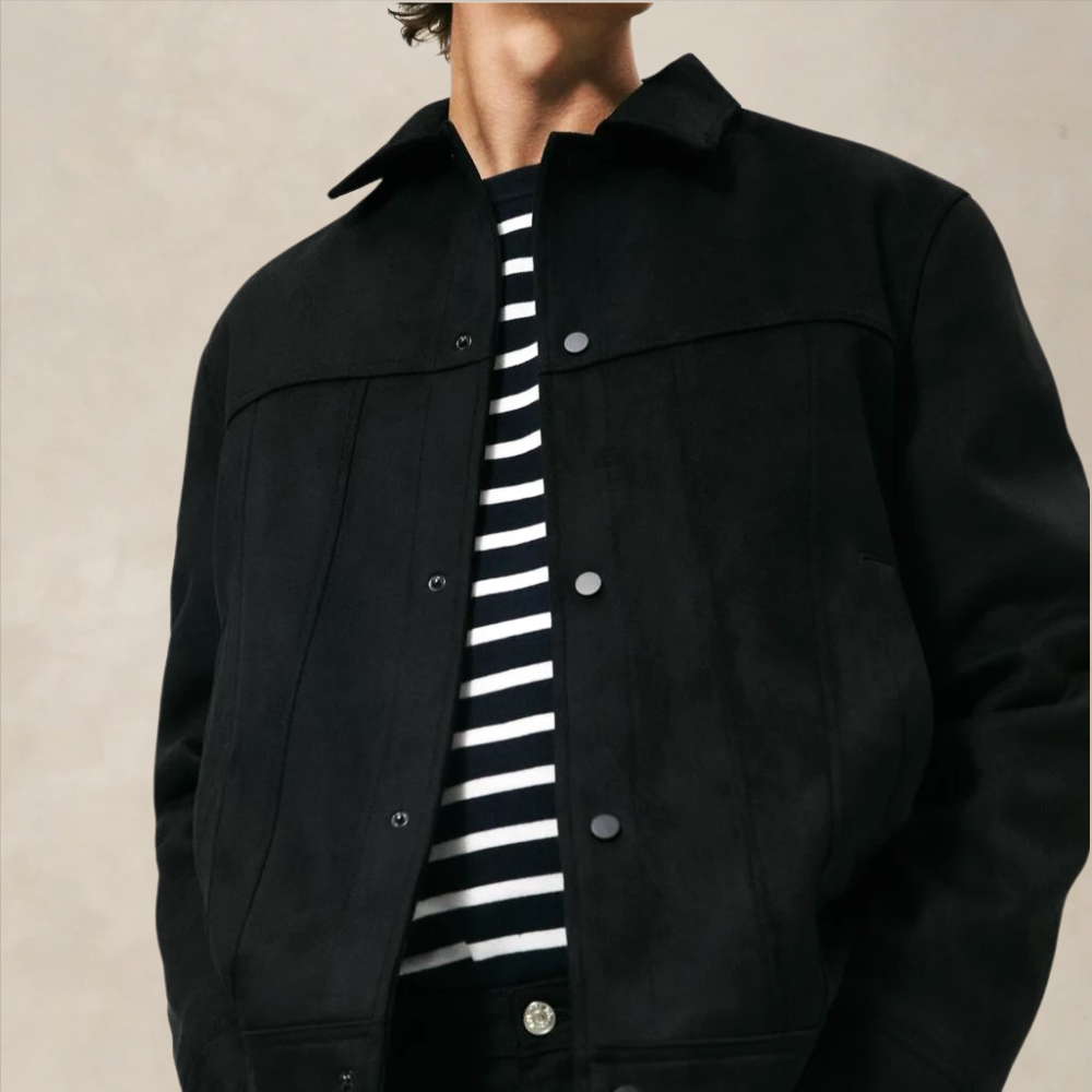 Men’s Suede Jacket - Regular Fit - Tailored Silhouette - Button-Up Classic Style