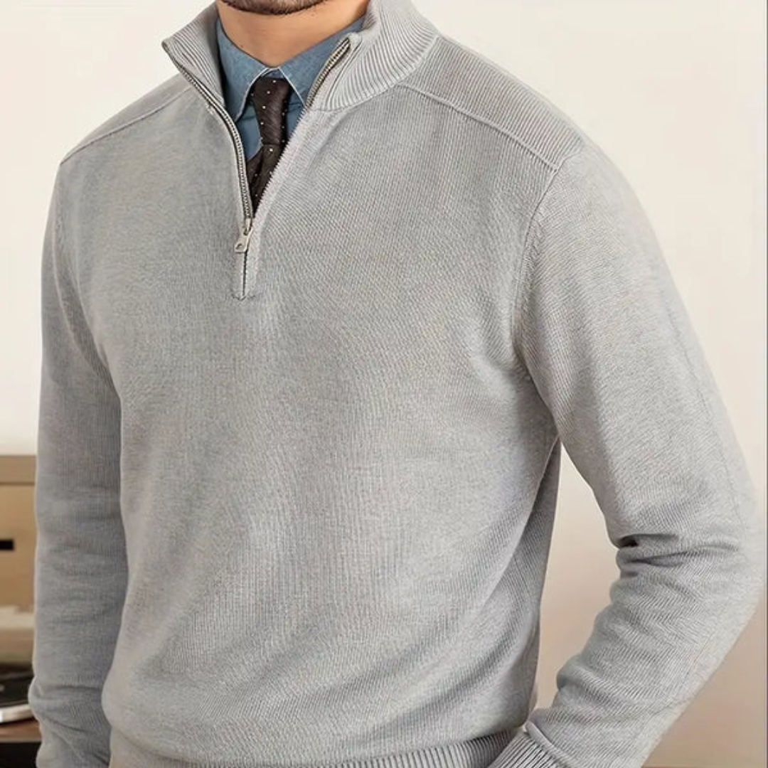Men’s Half-Zip Sweater – 100% Cotton – Regular Fit – Ribbed Trim – Smart Casual Layer