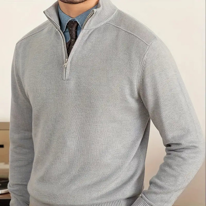 Men’s Half-Zip Sweater – 100% Cotton – Regular Fit – Ribbed Trim – Smart Casual Layer