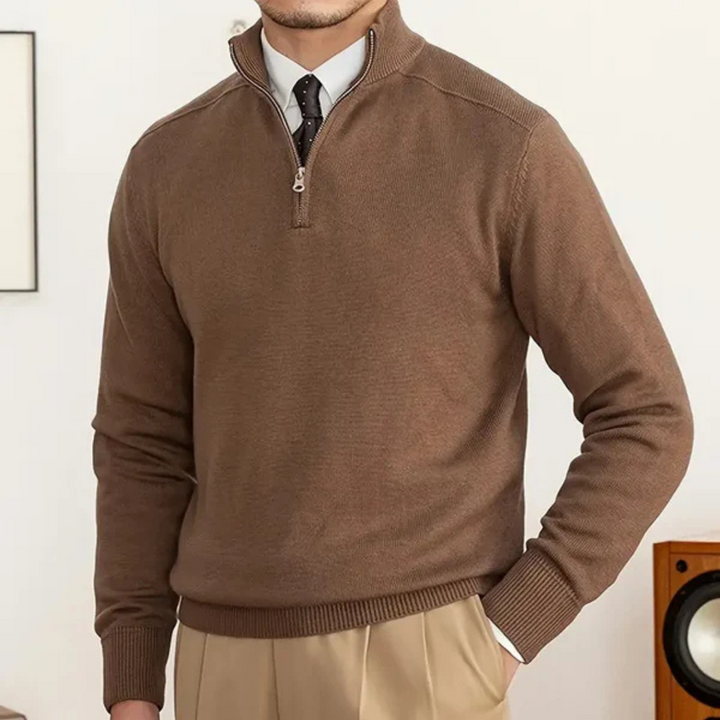 Men’s Half-Zip Sweater – 100% Cotton – Regular Fit – Ribbed Trim – Smart Casual Layer