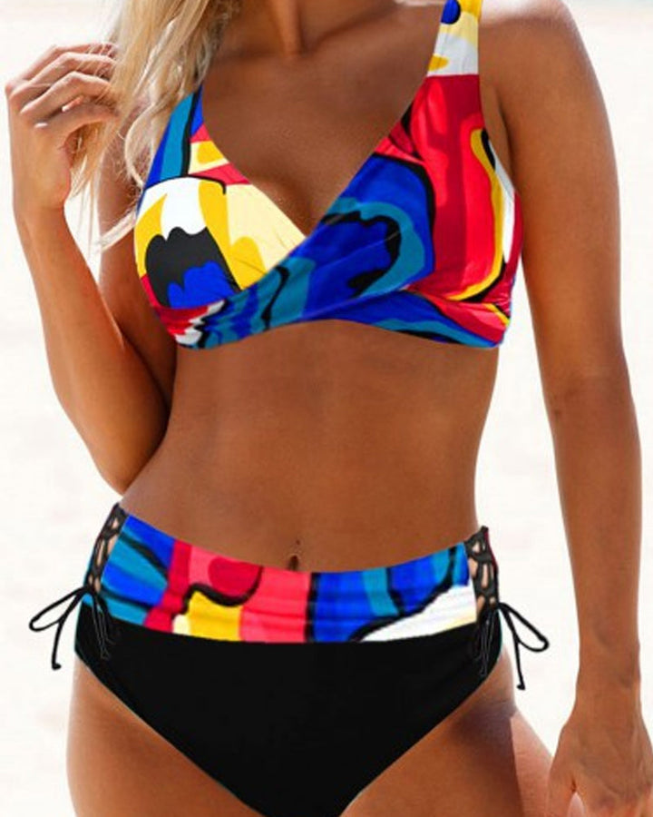 Women’s Bikini Set – Twist Front Top – Adjustable Tie Bottoms – Fitted Breathable Blend