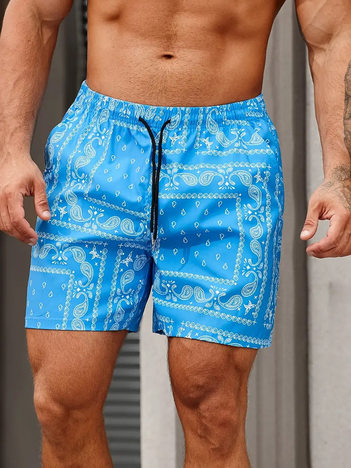Men’s Swim Shorts - Mid-Thigh Length - Relaxed Fit - Bandana Print
