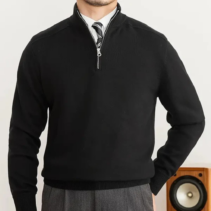 Men’s Half-Zip Sweater – 100% Cotton – Regular Fit – Ribbed Trim – Smart Casual Layer