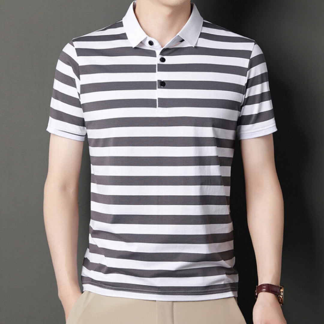 Men’s Polo Shirt - Slim Fit - Soft Knit - Striped Design - Short Sleeve Casual Wear