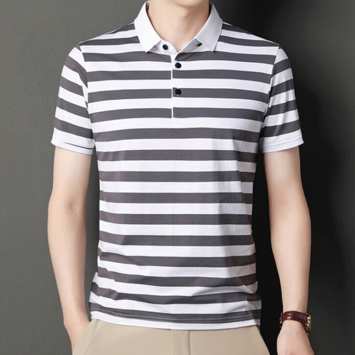 Men’s Polo Shirt - Slim Fit - Soft Knit - Striped Design - Short Sleeve Casual Wear