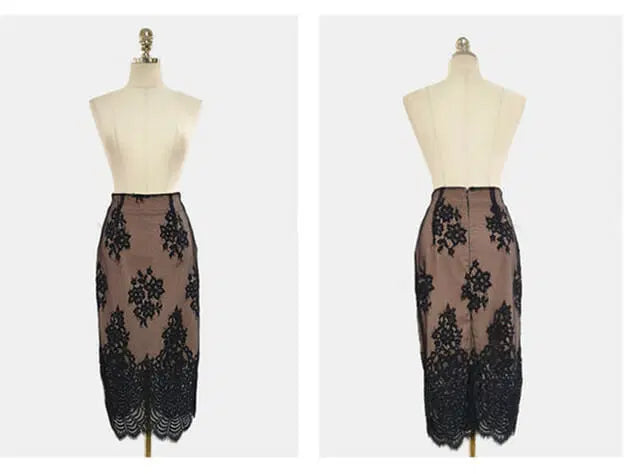 Women's Lace Set- Floral Pattern - Knee-Length Fitted - Sheer Long Sleeve Elegant Wear