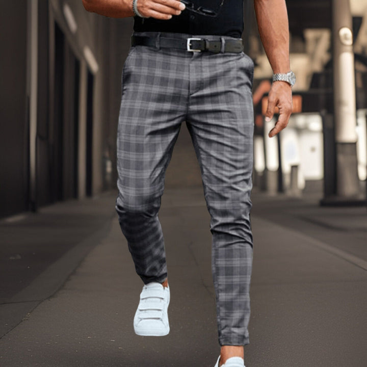 Men's Chino Pants - Slim Fit - Full Length - Plaid Pattern
