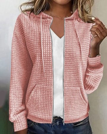 Women’s Hooded Jacket – Quilted Texture – Relaxed Fit – Soft Touch Casual Outerwear