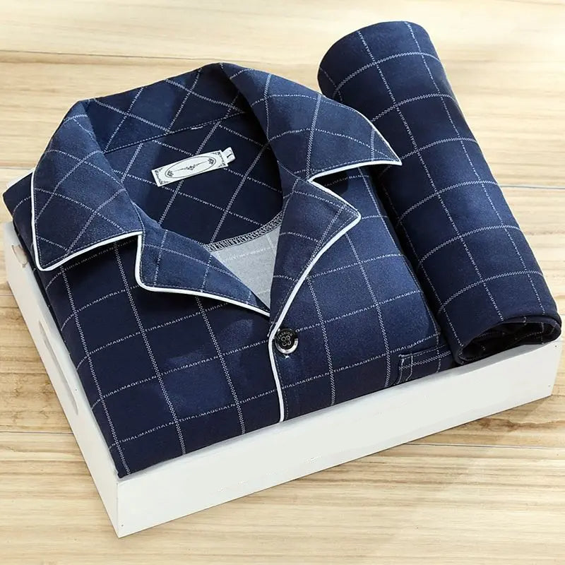 Men’s Pajama Set – Relaxed Fit – Soft Cotton – Long Sleeve Button-Up – Full Length