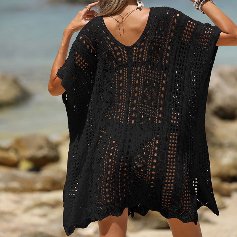 Women’s Beach Cover-Up – Soft Knit – Loose Fit – Open Knit – Short Sleeve – Off Shoulder