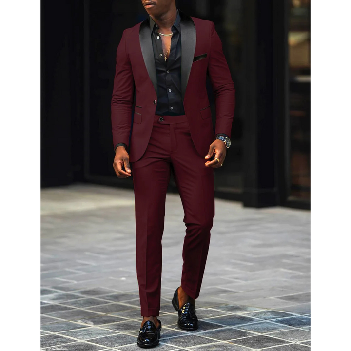Men’s Slim Fit Suit – Tailored Two-Piece Set – Satin Shawl Lapel – Formal Wool Blend