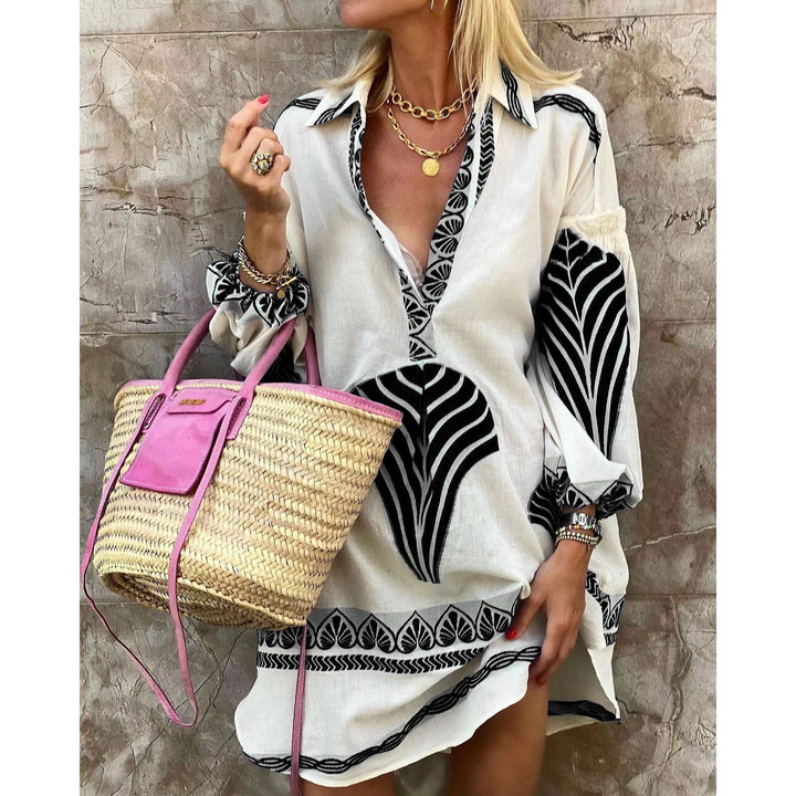 Women’s Mini Dress – Relaxed Fit – V-Neck – Breathable Blend