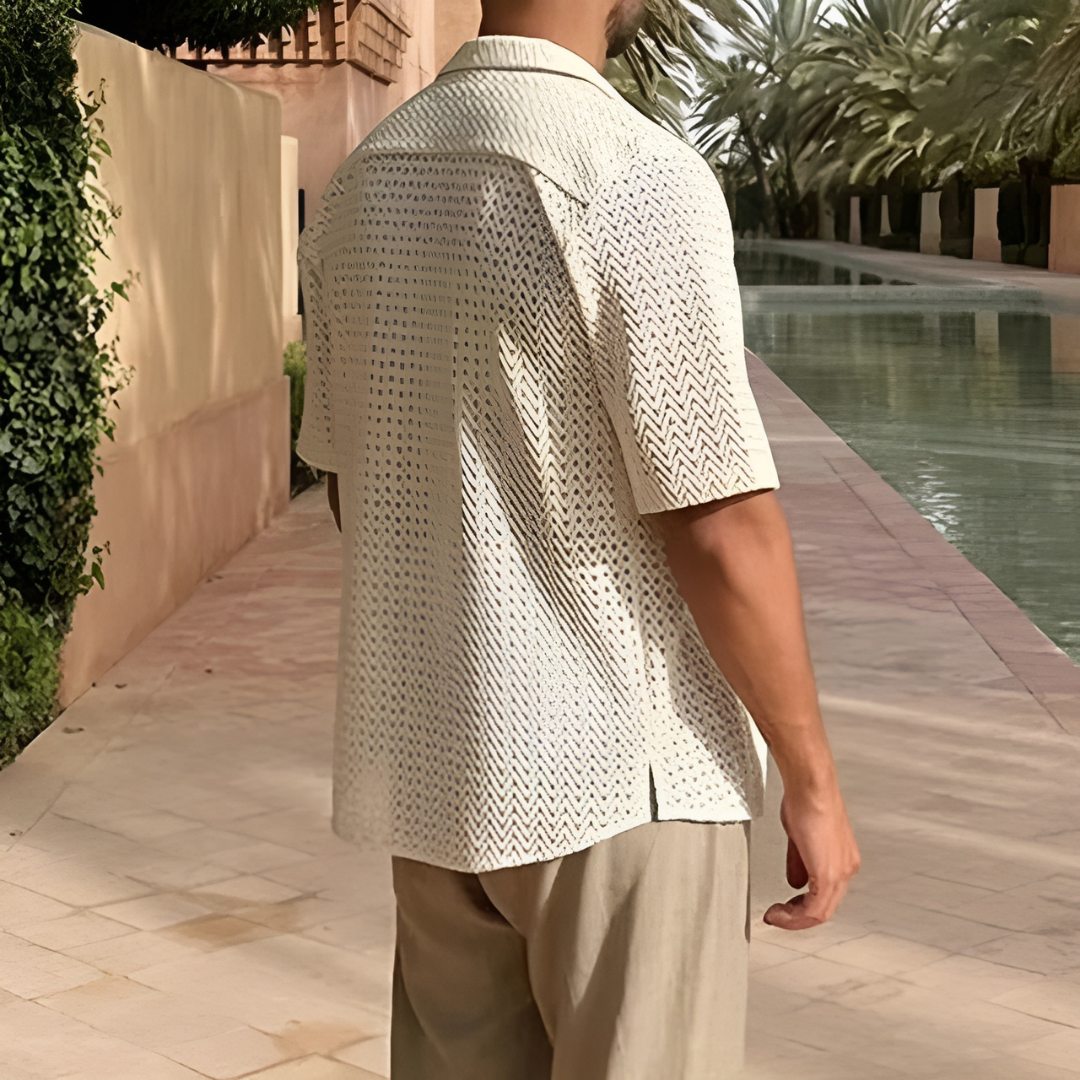 Men’s Polo Shirt - Soft Knit - Relaxed Fit - Textured Zigzag Design - Short Sleeve